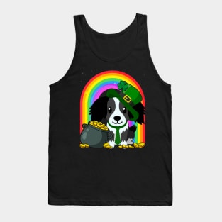 Border Collie Rainbow Irish Clover St Patrick Day Dog Gift print Tank Top